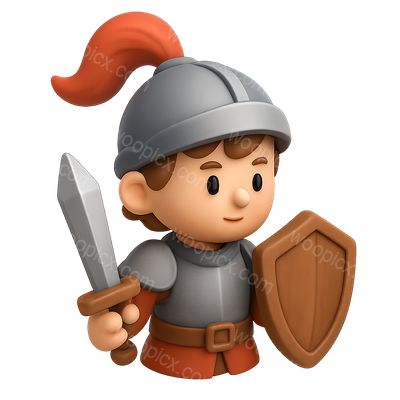 3D Squire Knight Icon with Shield and Sword