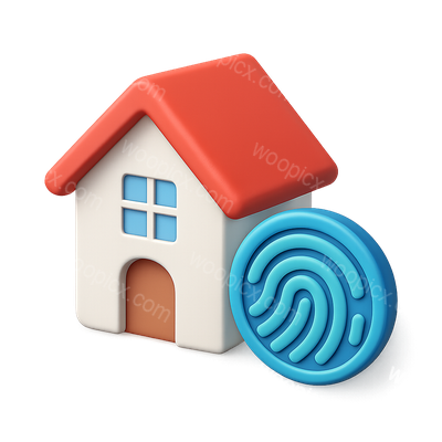 3D House and Fingerprint Icon in Isometric View