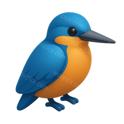 3D Kingfisher Icon with Bright Colors and Isometric Design