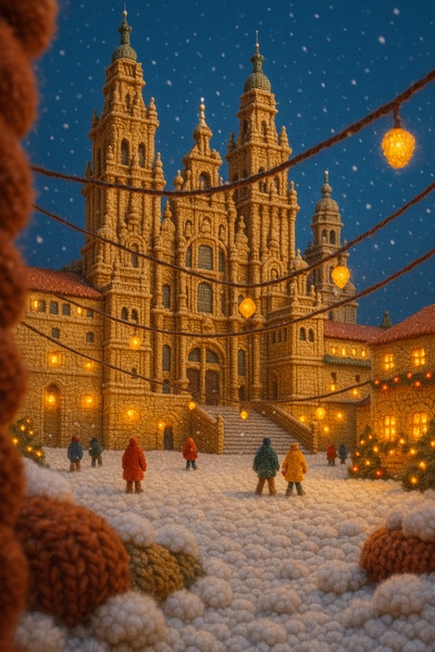Snowy Magic of Santiago Cathedral in 3D Scene