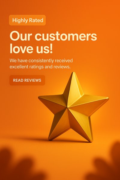 Promotional graphic highlighting customer satisfaction and ratings