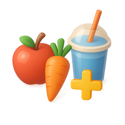 3D Icon of Apple, Carrot, and Drink with Isometric View
