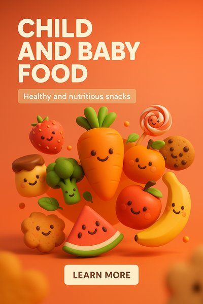 Colorful 3D Illustration of Healthy Snacks for Kids