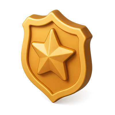 3D Golden Shield Icon with Star Design