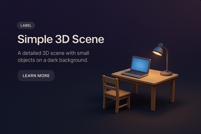 Detailed 3D Scene with Desk and Laptop on Dark Background