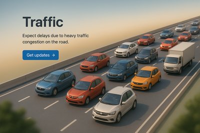 3D Illustration of Traffic Congestion on a Road
