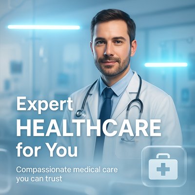 Medical Service Promotional Image Featuring Healthcare Professional