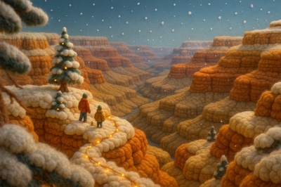 Whimsical Yarn Canyon Holiday Scene