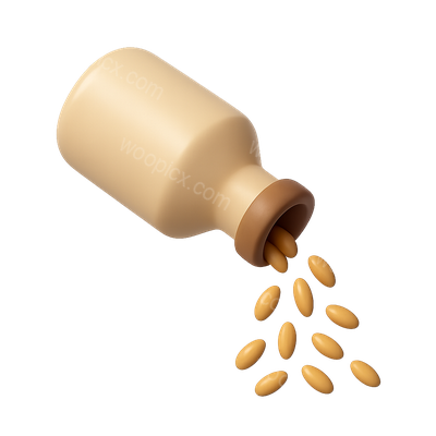 3D Icon of a Bottle Pouring Grains in Isometric View