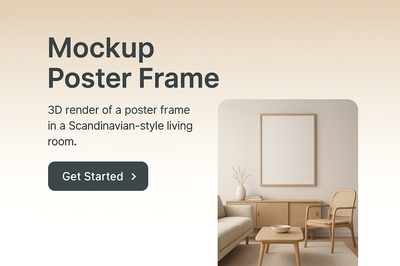 Scandinavian Style Living Room Mockup with Poster Frame