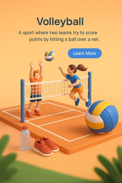 Colorful 3D Volleyball Scene with Characters and Elements