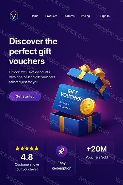 Futuristic Landing Page Design with Gift Voucher Concept