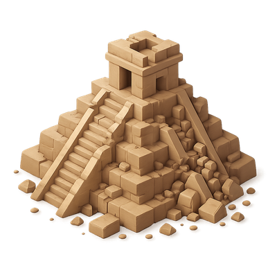 3D Icon of a Mayan Pyramid with Steps and Rocks