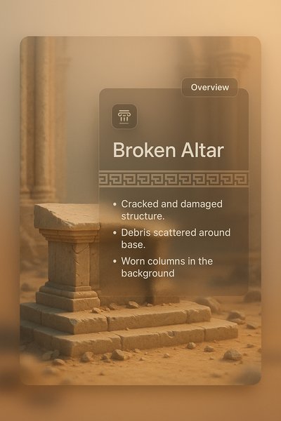 Broken Altar with Overlay Description in Soft Lighting