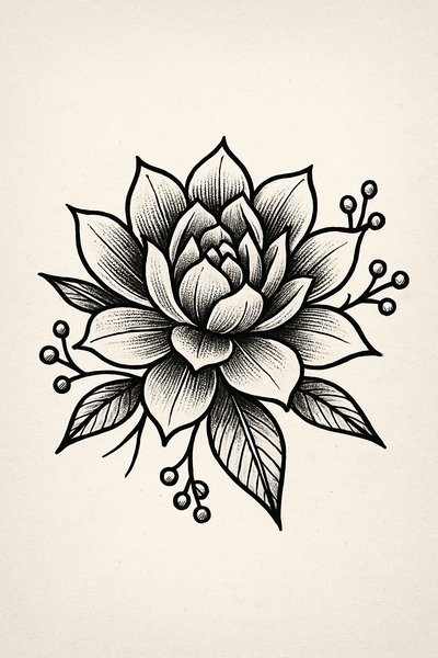 Elegant Black and White Floral Illustration