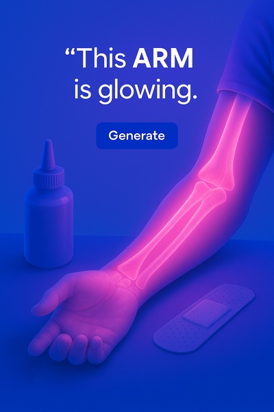 Vibrant Neon Glow on Arm with Blue Background