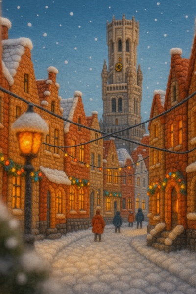 Cozy Winter Scene in Bruges with Christmas Lights