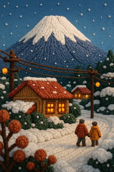 Woolen Fuji Mountain Scene with Winter Atmosphere