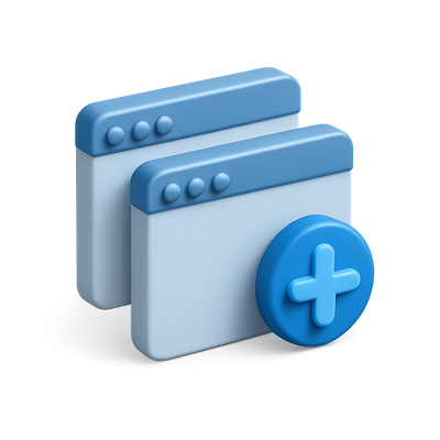 3D Overlapping Windows Icon with Add Symbol