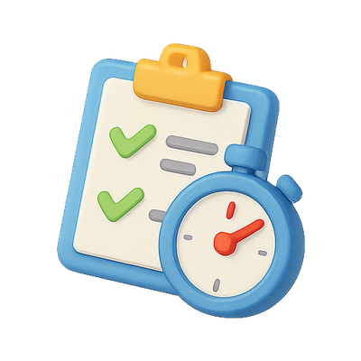 3D Illustration of Checklist and Stopwatch for Productivity