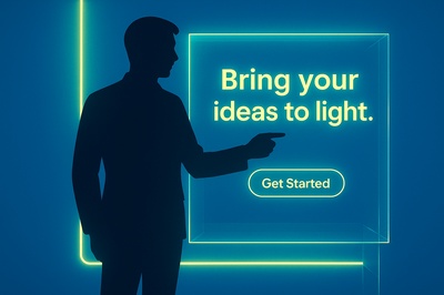 Human Figure in Neon Light with Call-to-Action