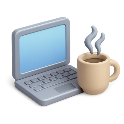 Stylish 3D Laptop with Steaming Coffee Cup Icon