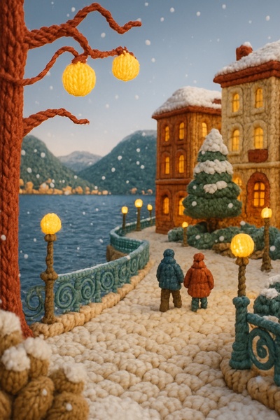 Cozy Crochet Scene at Lugano Lakefront with Holiday Vibes