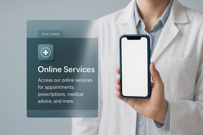 Pharmacist Holding Medical Phone Display with Online Services