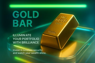 Realistic Gold Bar Design with Neon Accents