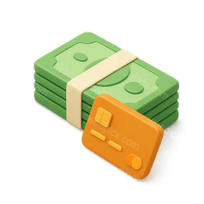 Stylized 3D Illustration of Money and Credit Card