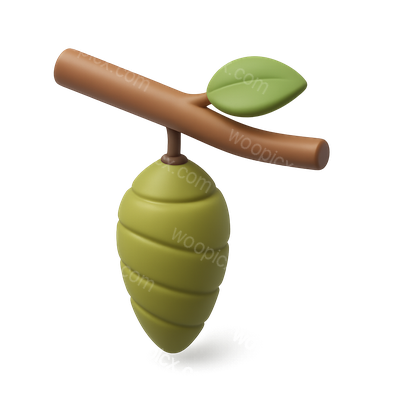 Stylized 3D Cocoon Icon Hanging from a Branch