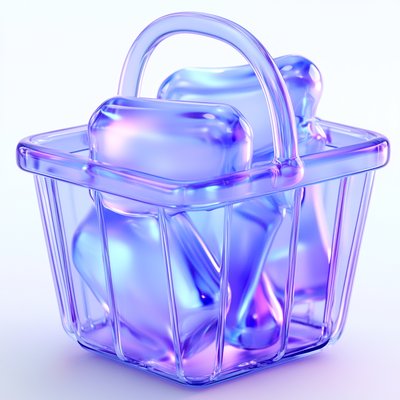 Stylized Transparent Basket with Colorful Gummies