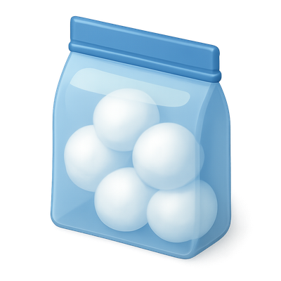 Stylized 3D Cotton Bag Icon with Cotton Balls