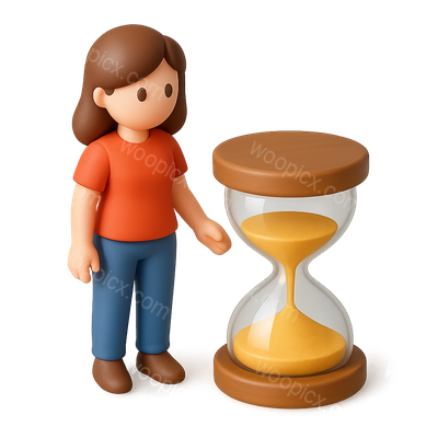3D Icon of a Woman Beside an Hourglass in Isometric View