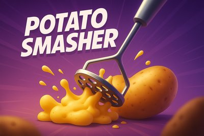 Dynamic Potato Smasher Illustration with Bold Text
