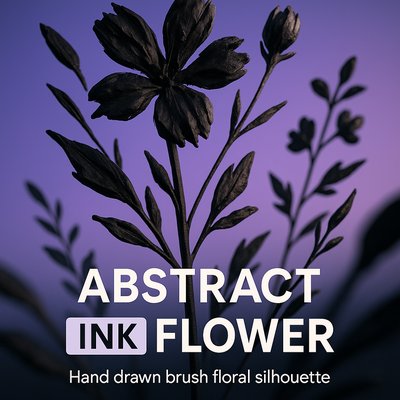 Elegant Abstract Ink Flower Design with Botanical Elements