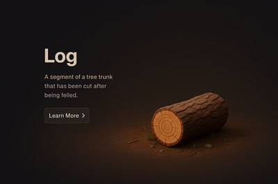 Realistic 3D Log Scene with Text and Action Button