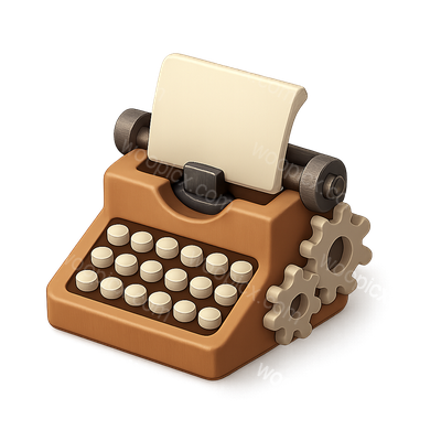 3D Typewriter Icon with Gears - Isometric View