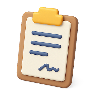 3D Clipboard Icon with Document and Pen Design