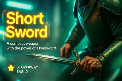 Dynamic Short Sword Promotional Slide with Neon Accents