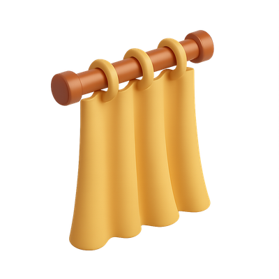 Stylish 3D Curtain Icon with Rod and Drapes