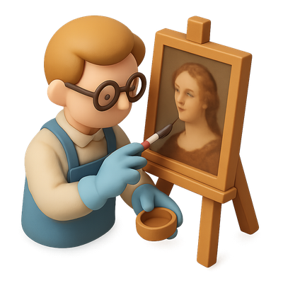 Art Restorer Working on a Portrait in 3D Style