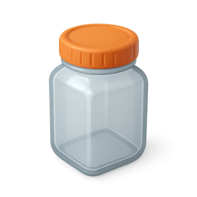 Stylish 3D Jar Icon with Orange Lid and Transparent Background