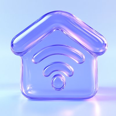 3D Glassy Home Icon with WiFi Symbol