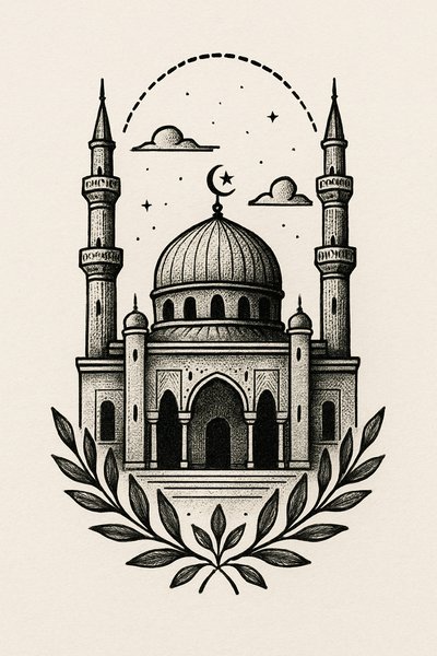 Illustration of a Mosque with Decorative Elements