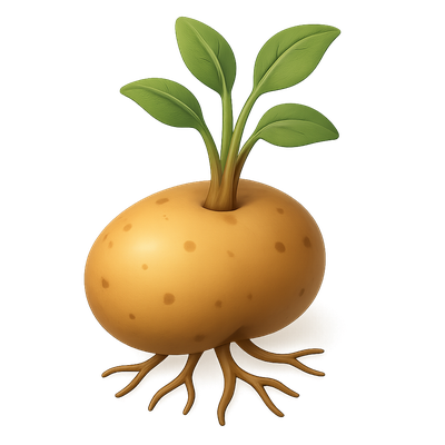 3D Icon of a Potato with Sprouts in Isometric View