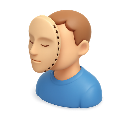 3D Icon of a Person with a Half-Face Mask Design