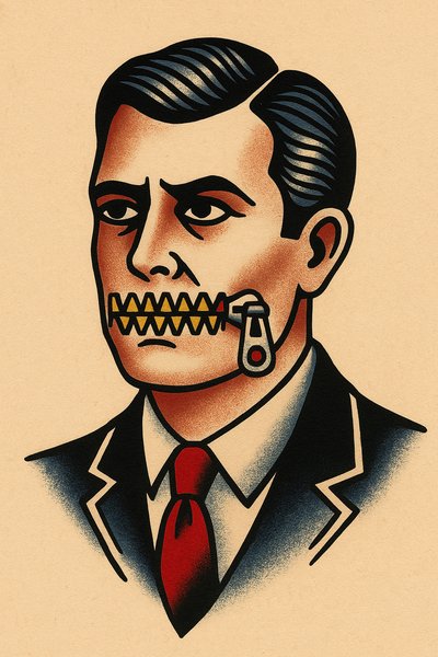 Man with a Zipper Mouth Tattoo Design