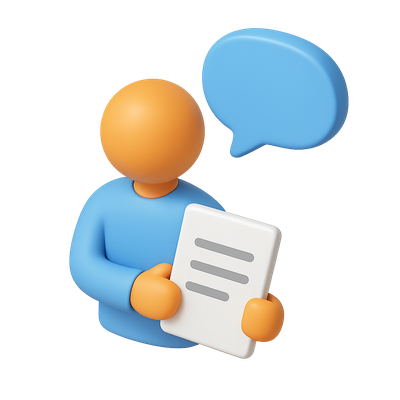 3D Icon of a Person Holding a Document with Speech Bubble