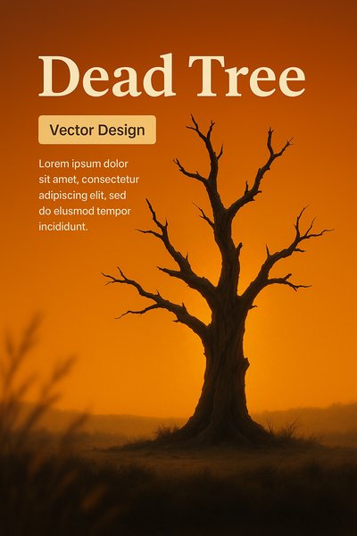 Vector Design of a Dead Tree in a Sunset Landscape